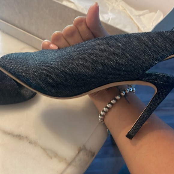 Jimmy Choo Blue Denim Peep Toe Heels - Picture 3 of 8